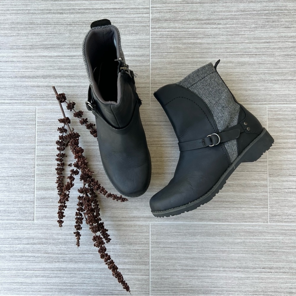 Eddie Bauer Covey Ankle Boots, Black Leather and Herringbone, size 7, EUC